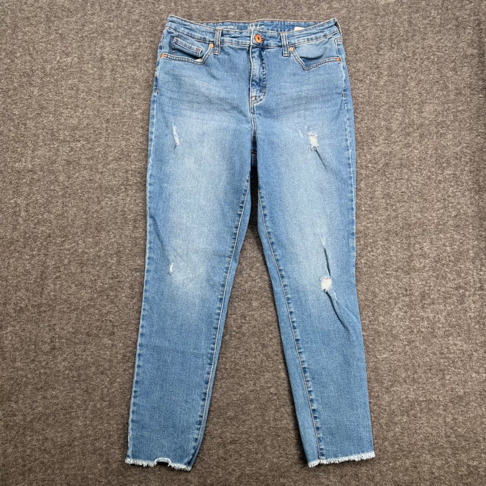 Style & Co Womens Skinny Ankle Jeans Light Wash Distressed Raw Hem Size 12 Denim